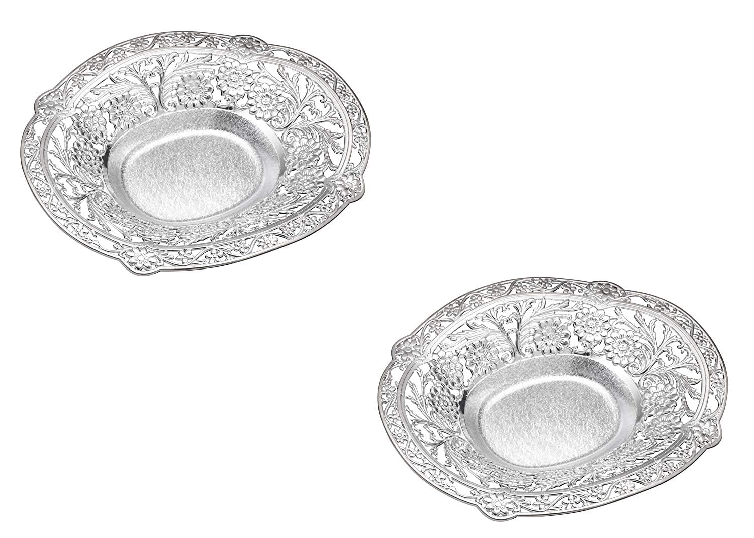 Impressive Creations Reusable Decorative Serving Dish Plastic Elegant Bowl with Silver Finish