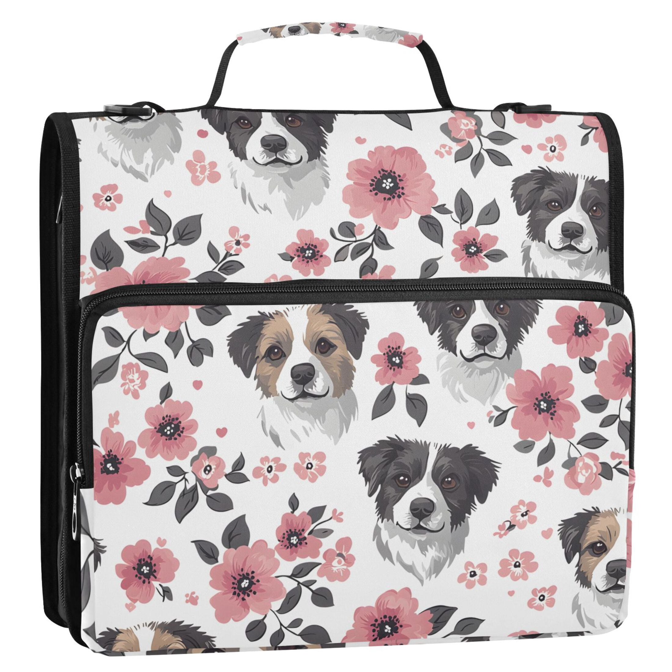 ALAZA Zipper Binder Dog and Flowers 3 Ring Trapper Keeper File Folder Organizer Bag