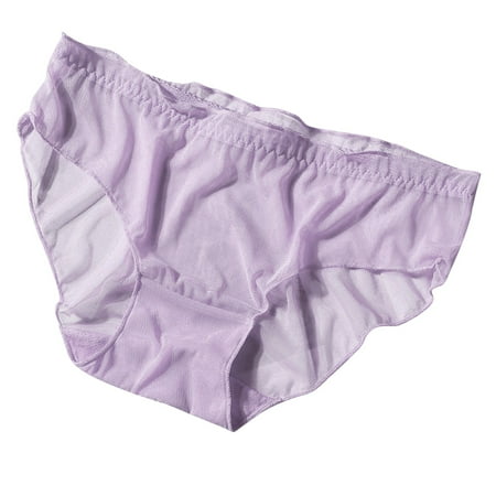 BYHONG Women s Mesh Transparent Panties Lightweight Breathable Lace Pure Cotton Crotch Low Waist Briefs Underwear Purple One Size
