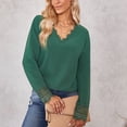 thumbnail image 3 of Rewera Women V Neck Shirts Lace Patchwork Drop Shoulder Sleeves T Shirt Pure Color Long Sleeves Pullover Celadon XL, 3 of 6