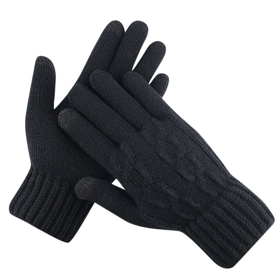 Yyeselk Men Winter Warm Gloves Touchscreen Casual Stretch Thick Kinitted Windproof Gloves Five-Finger Gloves