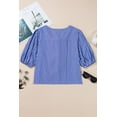 thumbnail image 6 of Women's Blue Stripe Tied Front Puff Short Sleeve Blouse - Playful & Feminine | [ZhiHiMeRi] | (US 12-14)L, 6 of 10