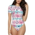 thumbnail image 2 of Picia Pink Striped Flamingo Womens One Piece Swimsuits Modest Tummy Control Bathing Suits Lace Up Slimming Swim Suit-XX-Large, 2 of 9