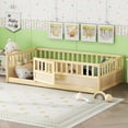 thumbnail image 3 of Twin Size Floor Bed, Montessori Wooden Floor Bed Frame, Integral Construction with Super High Security Barrier And Door, Natural, 3 of 4