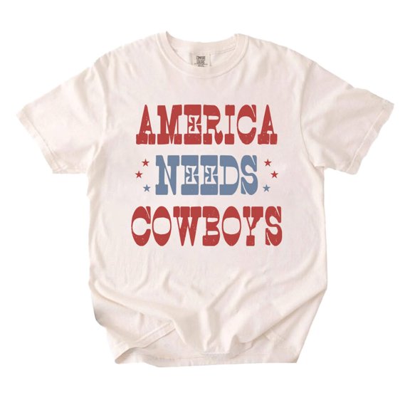 America Needs Cowboys T-shirt, Patriotic Western USA Tee, 4th of July Shirt, Retro Cowboy Shirt