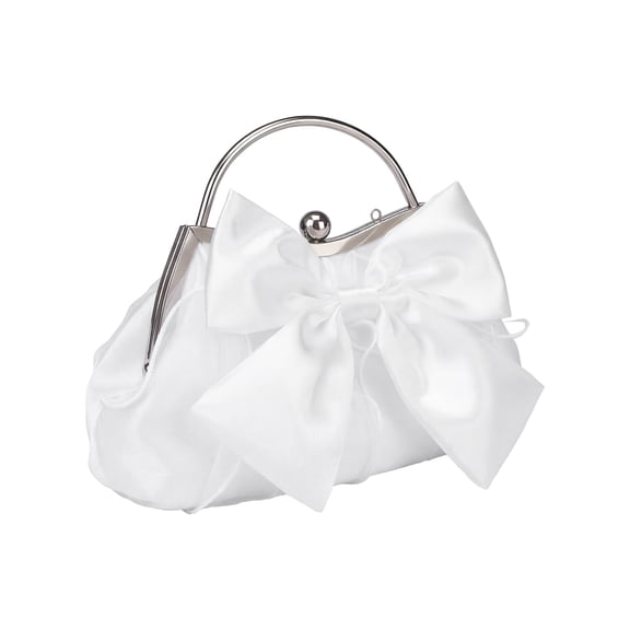 INSPIRE CHIC Halloween Women's Evening Bag Large Bow Pleated Handbag Detachable Chain Crossbody Clutch White