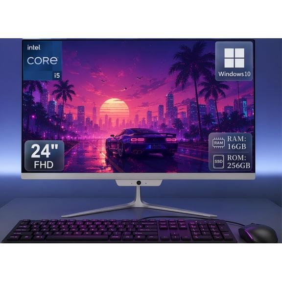 All in one desktop computer 24" FHD Intel Core i5 up to 3.7GHz, 16GB RAM, 256GB SSD, Built-in HD Webcam, Win 10, White (Mouse & Keyboard)