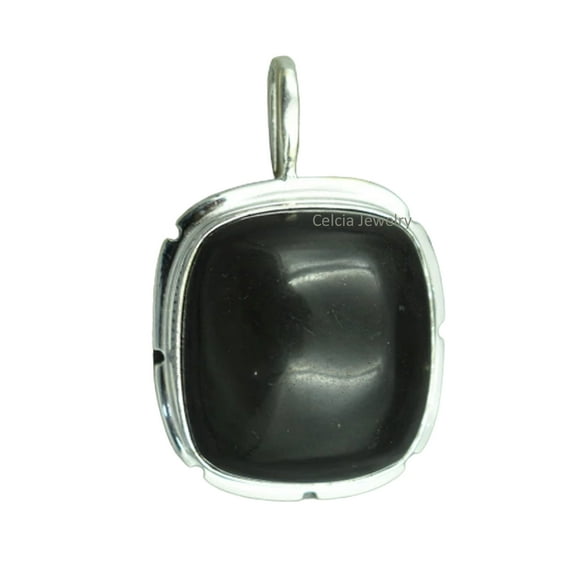 Pure 925 Sterling Silver Pendant For Men Women, Genuine Black Onyx Cabochon Cushion Cut Gemstone Beautiful Handcrafted Pendant For Her Him
