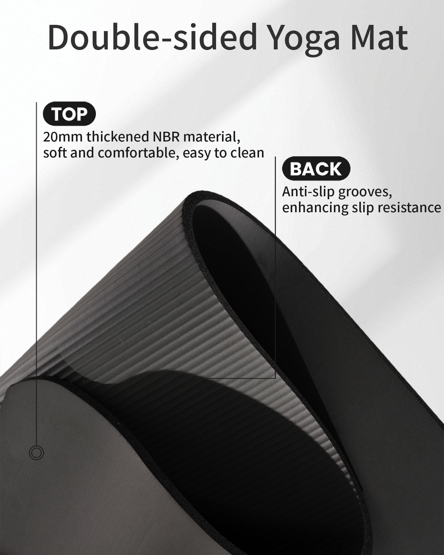 YR Yoga Mat Thick 4/5" NBR Exercise Mat 76"X24" for Home Gym Workout with Carry Bag, Black