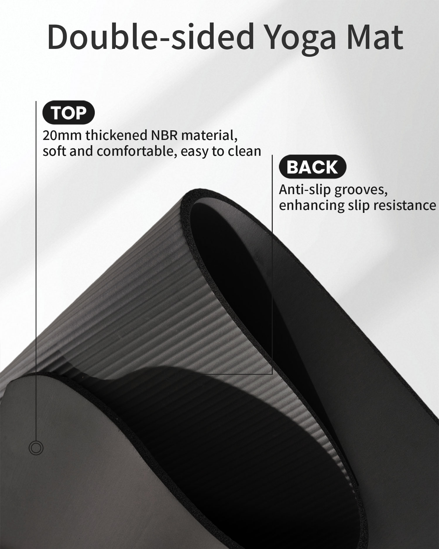 YR Yoga Mat, 76" x 24" High-Density Foam, Black photo 4