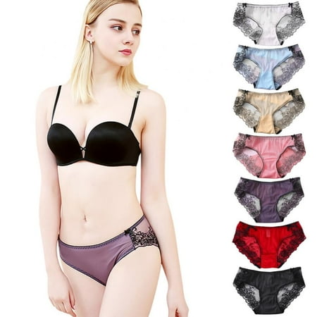 

7Pcs Floral Lace Underwear Lace Trim Panties Low-rise Sexy Bikini Panty See Through Stretch Panty for Ladies