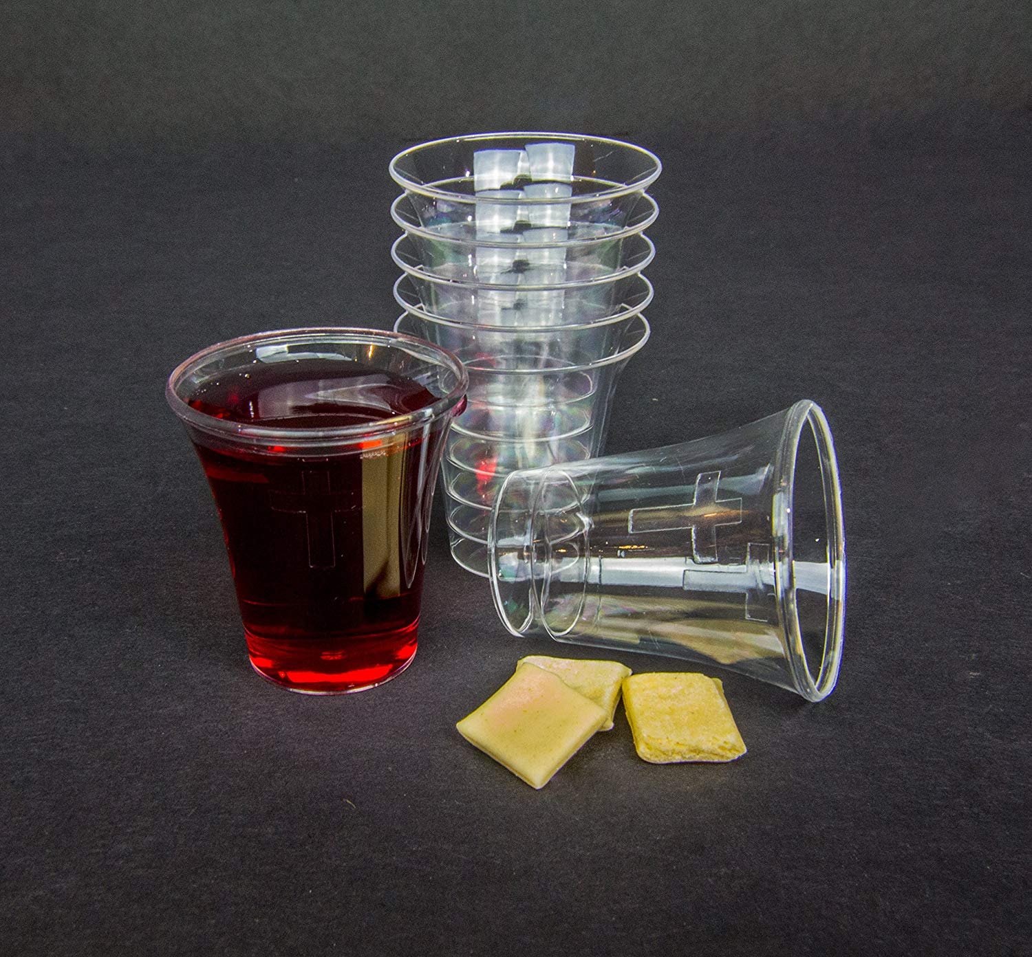 50 Count Full Size Clear Plastic Communion Cups with Cross 1 3/8