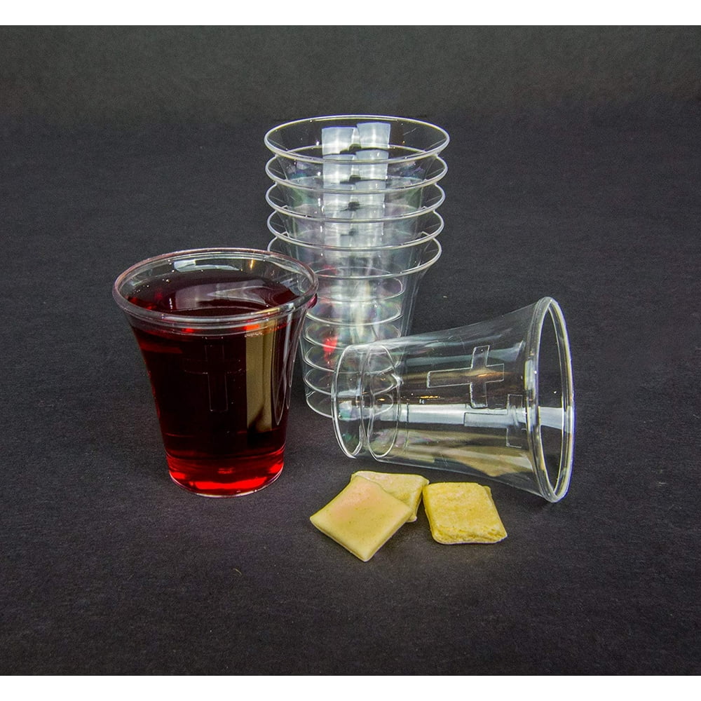 100 Count Full Size Clear Plastic Communion Cups with Cross 1 3/8