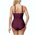 thumbnail image 4 of Xfvqtps One Piece Swimsuit for Women V Neck Cross Ruched Adjustable Shoulder Strap Athletic Solid Color Beach Summer Monokini Swim Suit Purple-01, 4 of 7