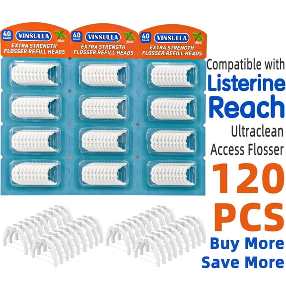 VINSULLA Ultraclean Access Flosser Refill Heads , Mint, Shred Resistant, 120 Count