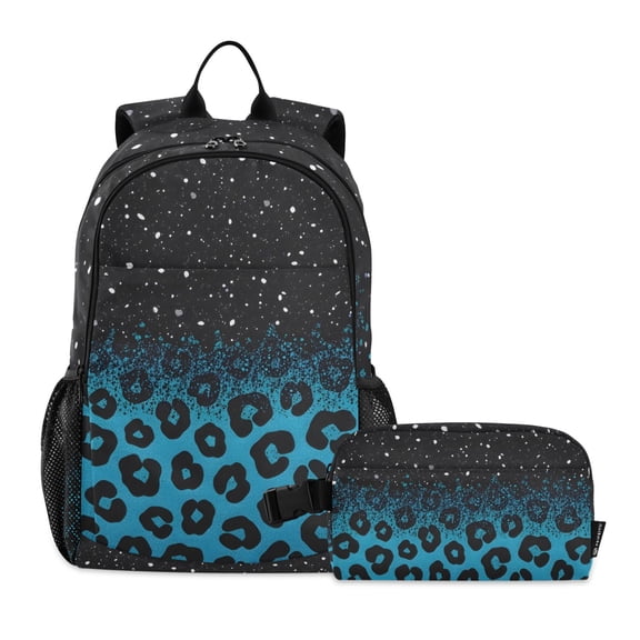 ALAZA Glitter Sparkling Leopard School Backpack Lunch Box Set Student Bookbag