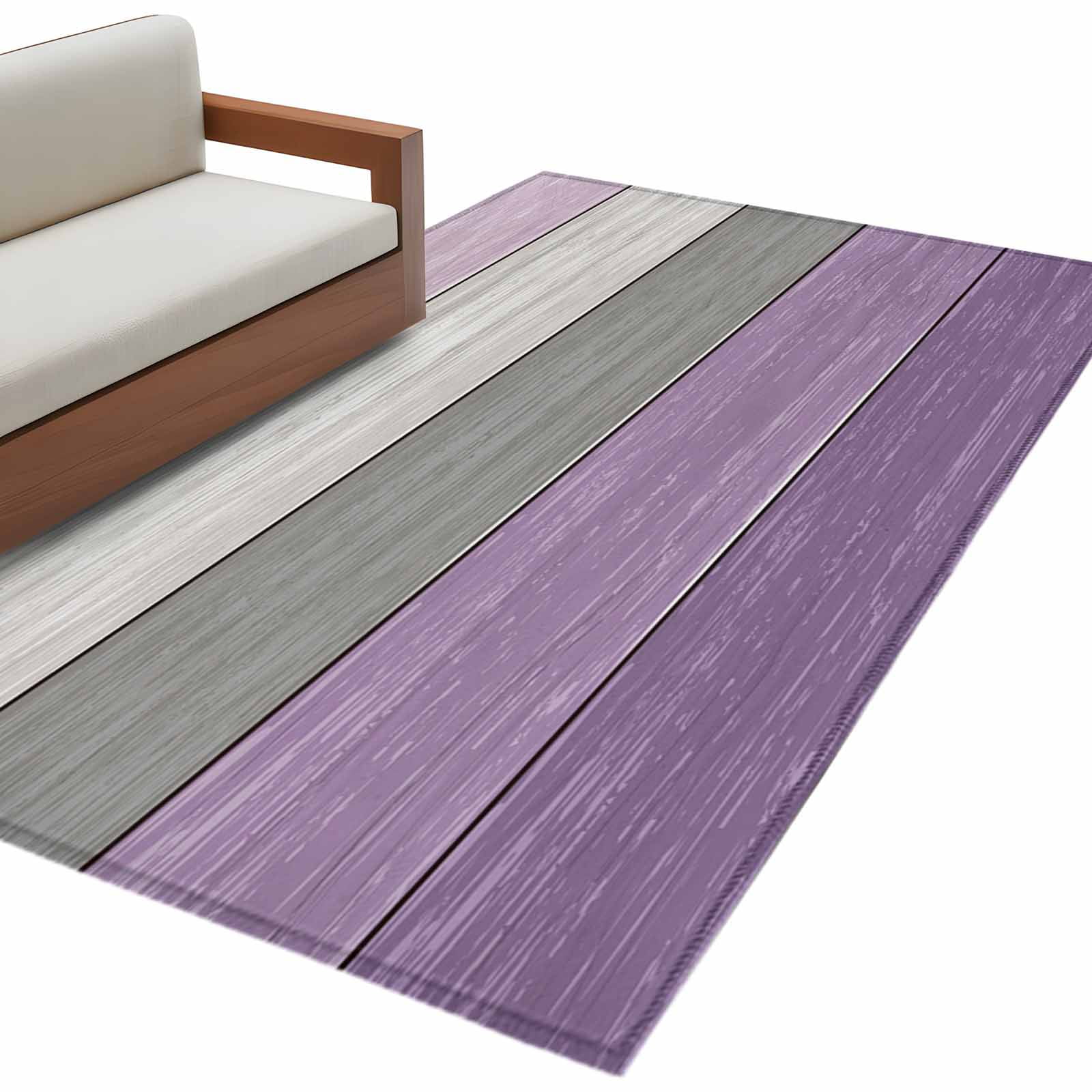 Area Rug for Living Room, Purple Grey Wood Grain Non-Slip Indoor Large Carpet for Bedroom/Dining Room, Ombre Rustic Retro Wooden Plank Washable Low-Profile Rectangle Floor Mat Runner Rugs - 3 x 5 Ft