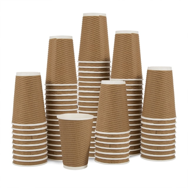 Café Express (500 Count) 20 oz - 591 ml Disposable Ripple Coffee Cups, Hot and Cold Beverage Drinking Paper Cups for Parties, Picnics, Events, Take-Out