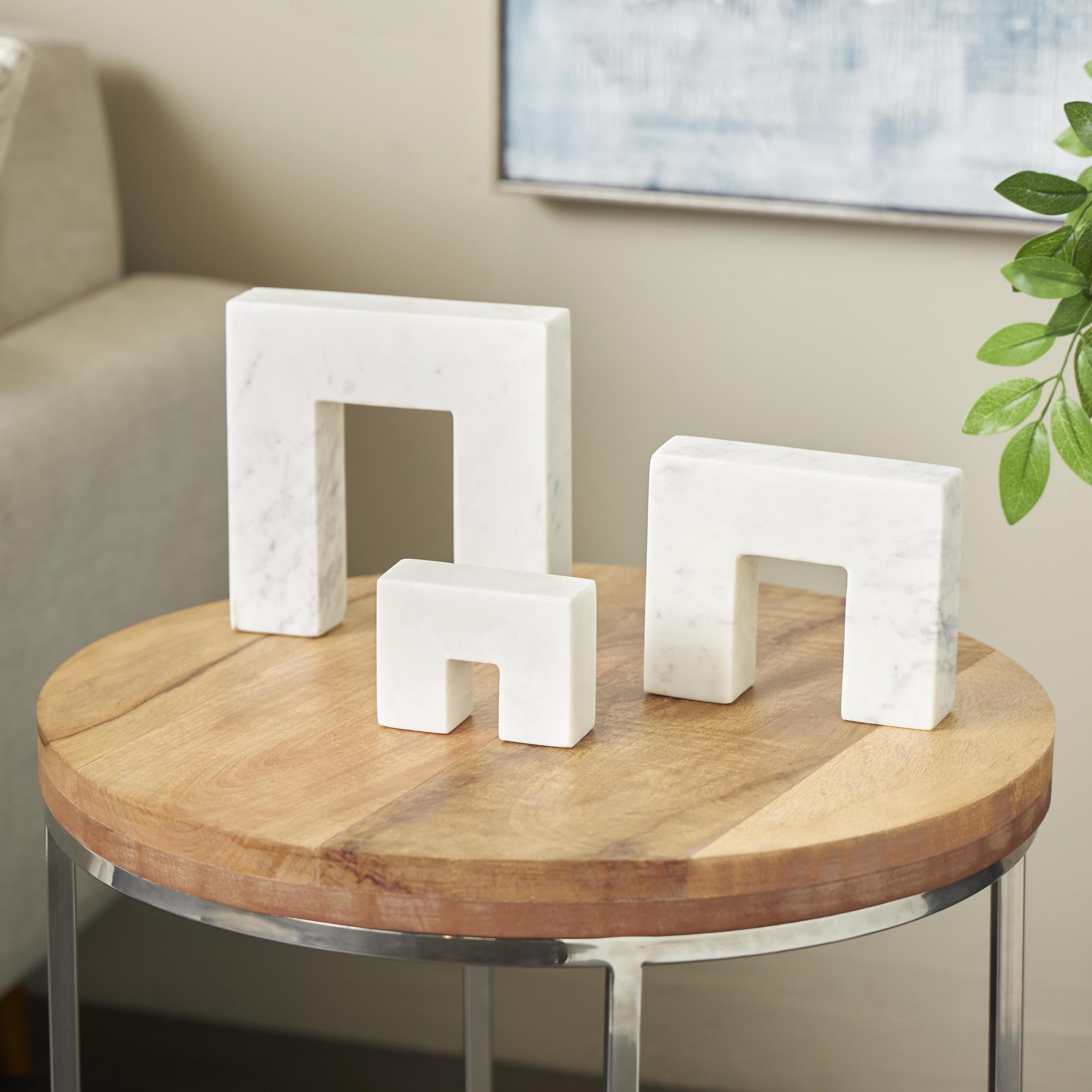 7",5",3"H White Marble Square Arch Abstract Sculpture with Varying Sizes, by DecMode (3 Count)