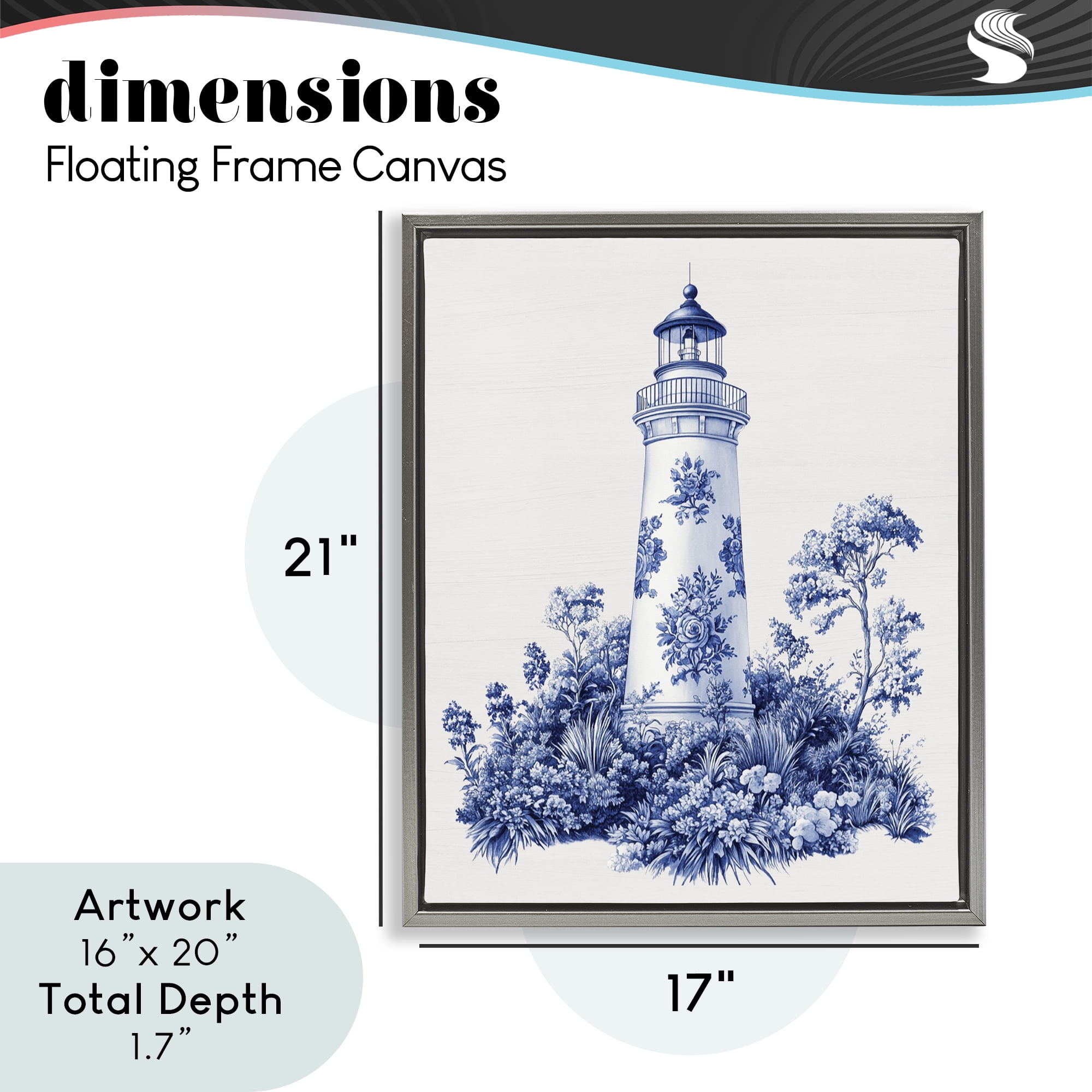 Toile Patterned Lighthouse Gray Framed Floater Canvas Wall Art, design by Lettered and Lined