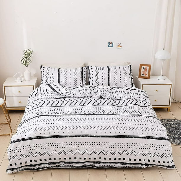 Funda Nórdica, Negro Rayas Boho Azteca Ropa de Cama Set Bohemio Geométrico Flecha