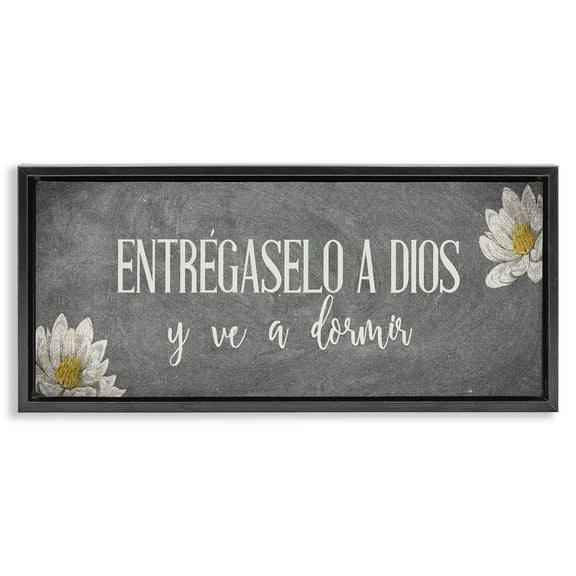 Stupell Industries Entrégaselo a Dios y Descansa Religious Quotes and Sayings Painting Black Floater Framed Art Print Wall Art, 25 x 11