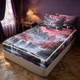 thumbnail image 3 of Homewish Japanese Style Zipper Full Size Comforter Sets with Fitted Sheet and 2 Pillowcases, Moon Tree Mountain Waterfall Zipper Bedding Set, Black Reversible, 3 of 7