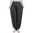 thumbnail image 3 of Women's Super Soft Yoga Pilates Pants Slacks Bloomers Wide Leg Long Loose Baggy Casual Trousers Activewear Relaxed Fit Pants, M-2XL, Black/Gray/Dark Grey, 3 of 6