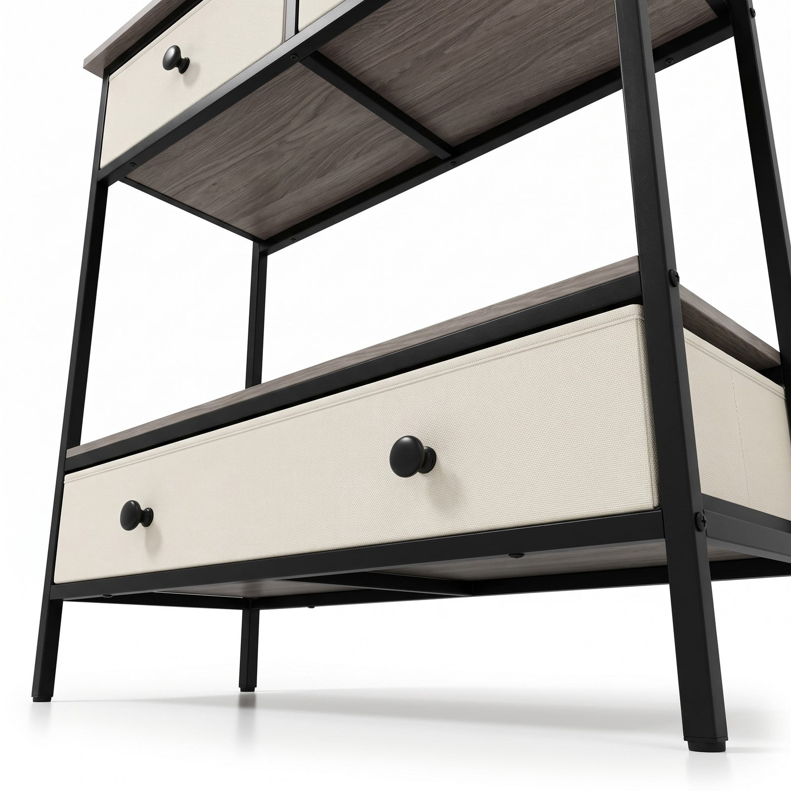 Furnibear Farmhouse Console Table with 3 Fabric Drawers and Open Storage Shelf and Metal Frame for Hallway and Entryway, Gray