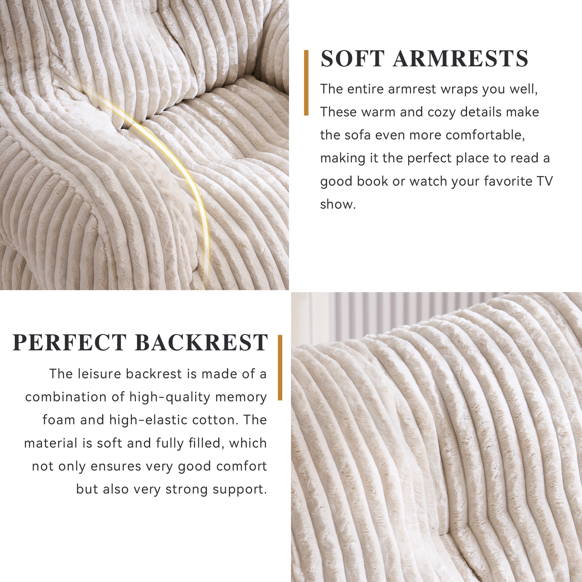 Bean Bag Chair with Filling BeanBag for Adults with Armrest Comfy Corduroy Fabric Lounge Lazy Floor Chair with Memory Foam Filler Fluffy Bean Bag for Dorm Living Room Bedroom Beige