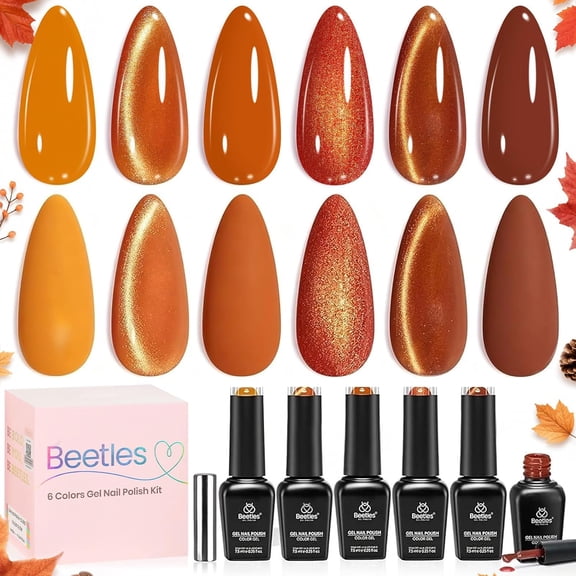 Beetles Fall Gel Nail Polish Set, Orange Copper Brown Glitter Shades