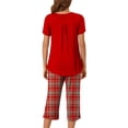 thumbnail image 7 of Diufon Women Plus Size Pjs Sets Button Short Sleeve Tops Plaid Capris Pants Homewear Sets, 7 of 7