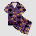 thumbnail image 5 of NOLDARES Boys Silk Pajamas Set Kids Halloween Pajamas Cute Pumpkin Print Short Sleeve Button Up Shirts Comfy Kids Girls Pajama(Purple,12-13 Years), 5 of 5