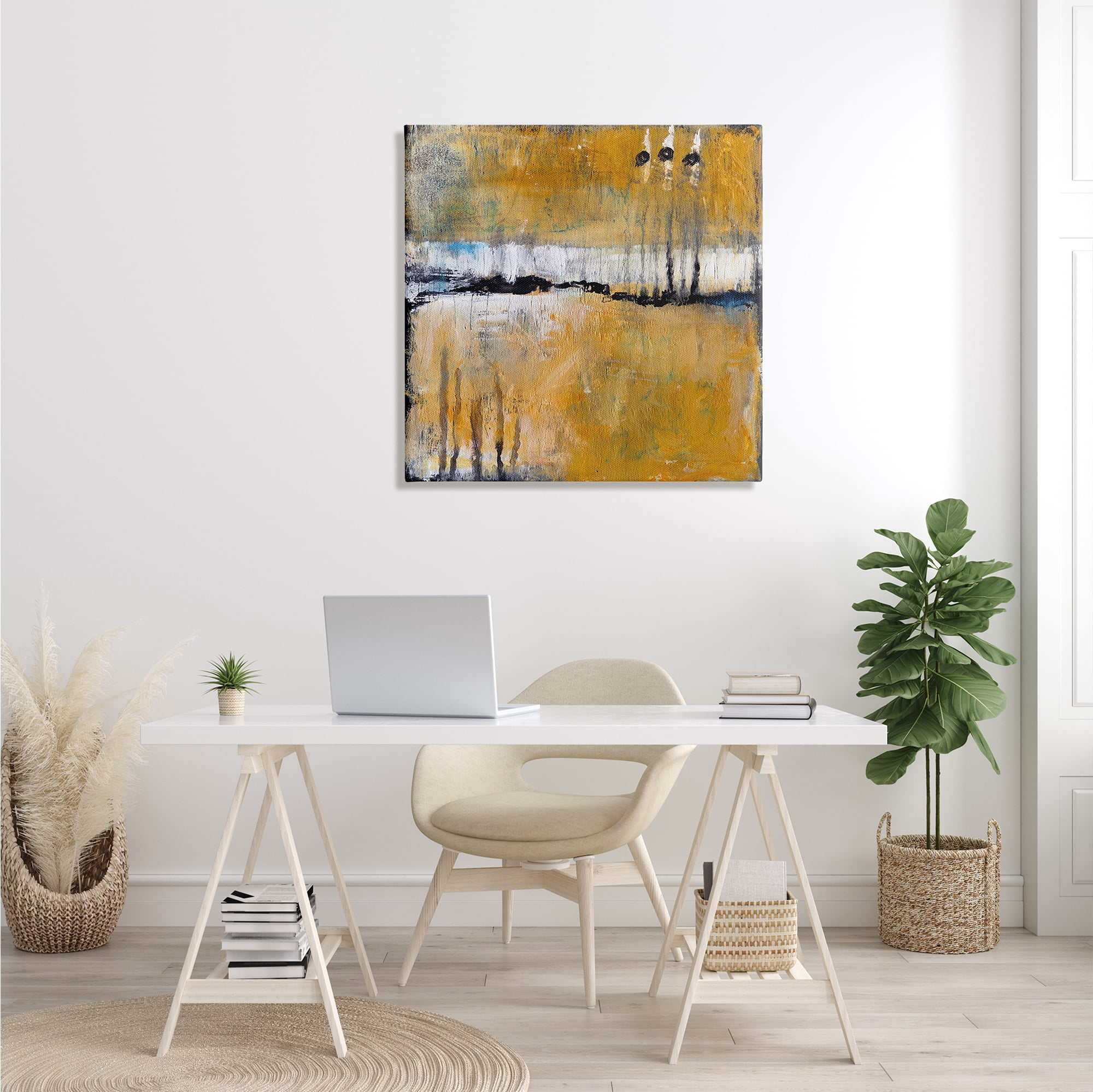 Stupell Industries Urban Yellow Black Paint Abstraction Industrial Shapes Abstract Painting Gallery Wrapped Canvas Print Wall Art, 30 x 30