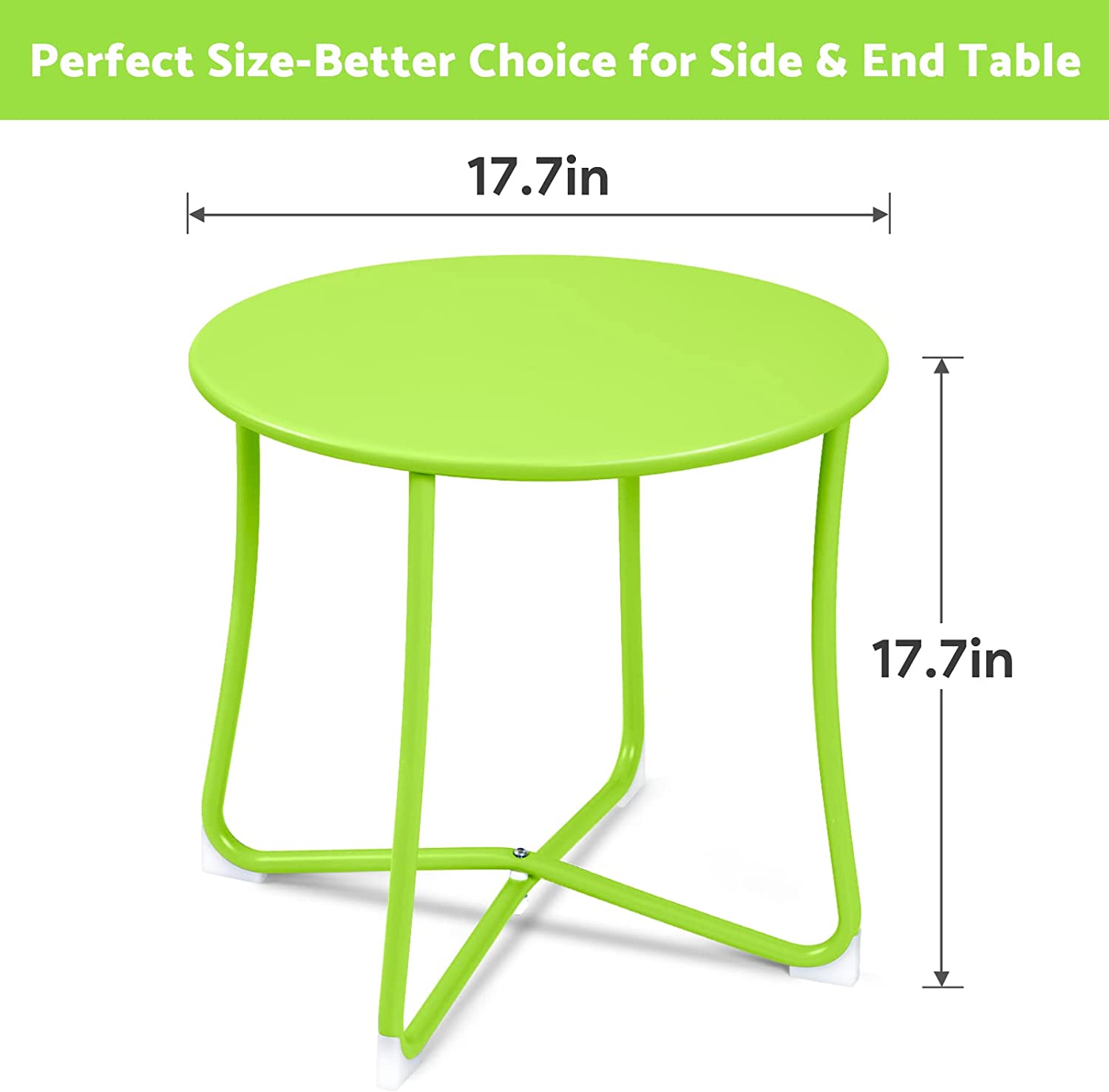 Amagabeli Metal Patio Side Table 18 x 18 Heavy Duty Weather Resistant Anti-Rust Outdoor End Table Small Steel Round Coffee Table Porch Table Snack Table for Balcony Garde Lime Green - image 2 of 8