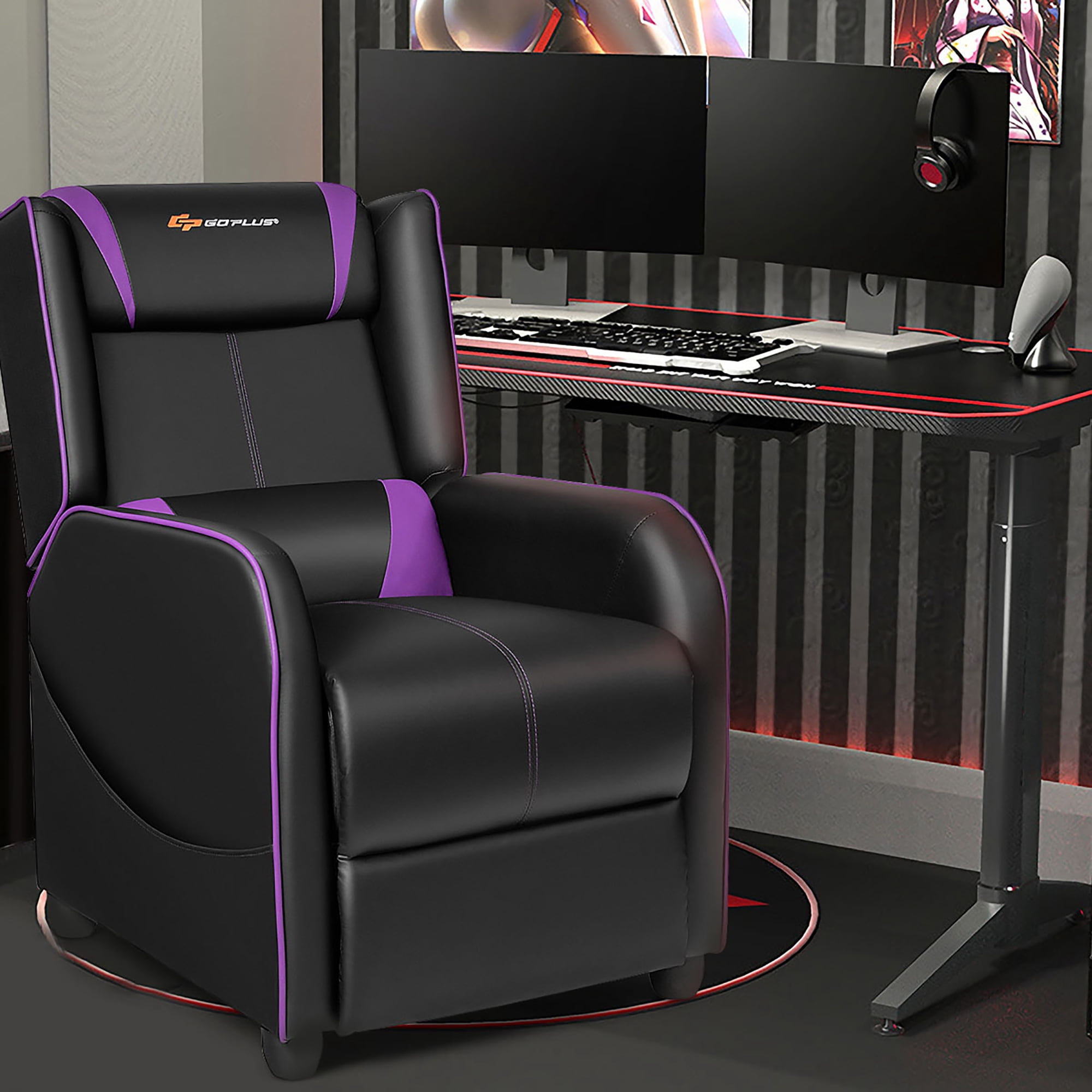 Goplus Massage Gaming Recliner Chair Single Living Room Sofa Home Theater Seat Purple