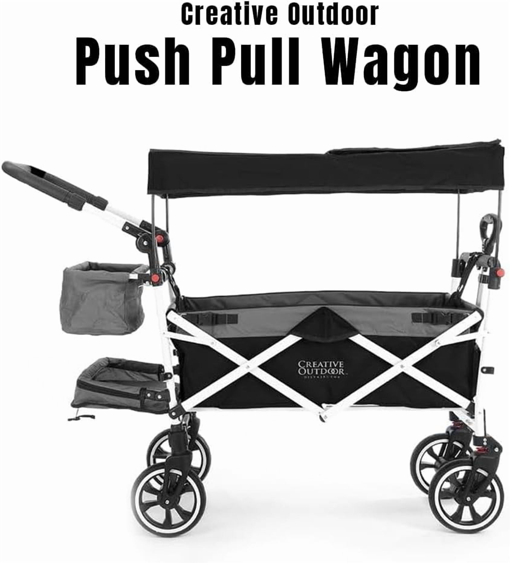 Creative Outdoor Titanium Series Push Pull Wagon Stroller with Canopy Folding Wagon for Kids, Black/Gray