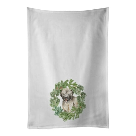 

Briard Puppy Smiling Christmas Wreath White Kitchen Towel Set of 2 19 in x 28 in