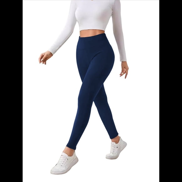 Leggings de Cintura Alta y Gruesos para Mujer: Pantalones de Yoga, Ciclismo y Entrenamiento con Control de Abdomen Sin Transparencias. Azul Marino XL