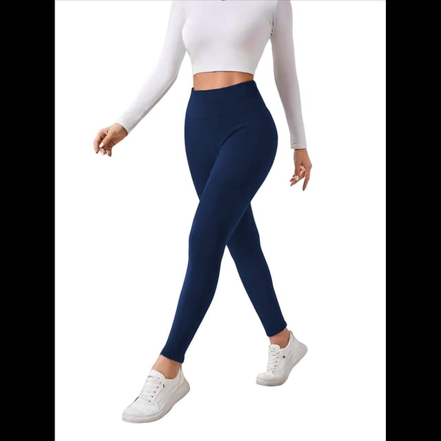 Leggings de Cintura Alta y Gruesos para Mujer: Pantalones de Yoga, Ciclismo y Entrenamiento con Control de Abdomen Sin Transparencias. Azul Marino M