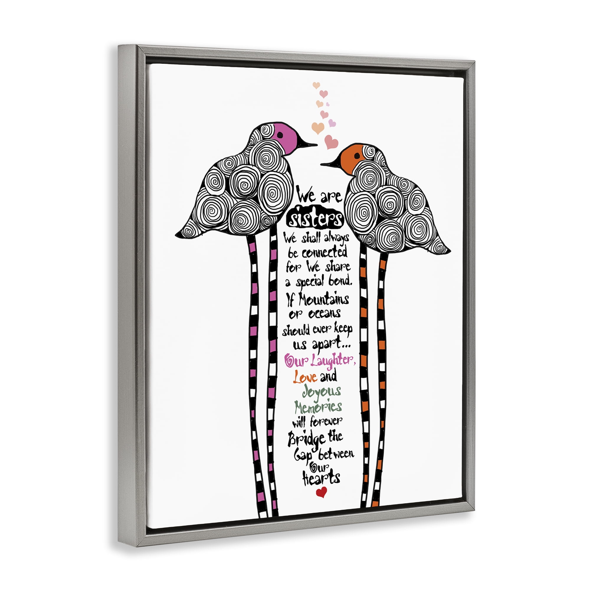 We Are Sisters Bird Duo Gray Framed Floater Canvas Wall Art, design by Suzanne Millius