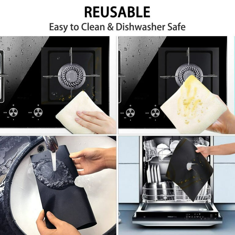 4pcs/set Silicone Gas Stove Pad, Minimalist Black Oil-proof Gas Stove Mat  For Kitchen