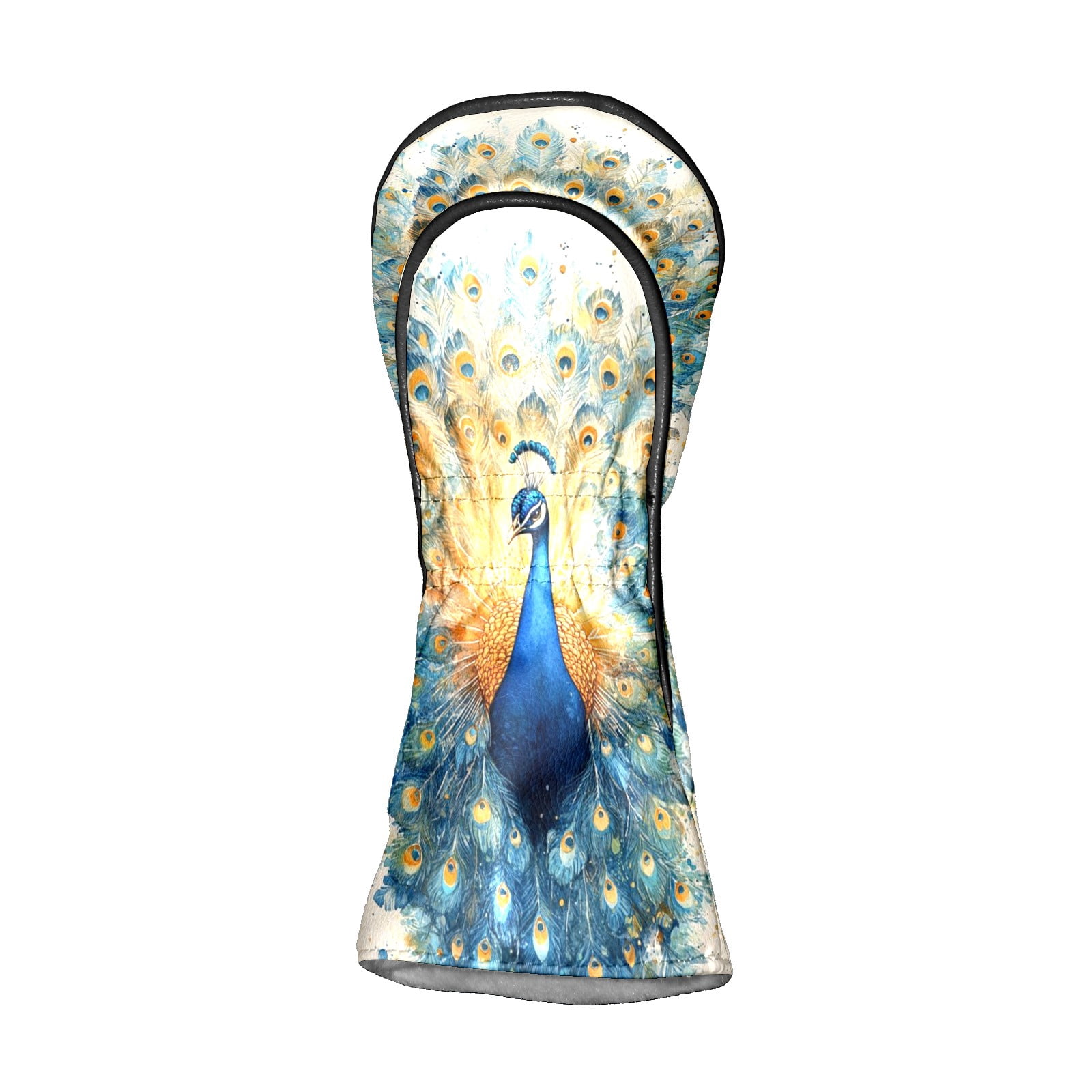 Golf Club Covers PU Leather Waterproof Head Covers for Fairway Woods Hybrids Blue Peacock Pattern Unisex Fits Most Brands