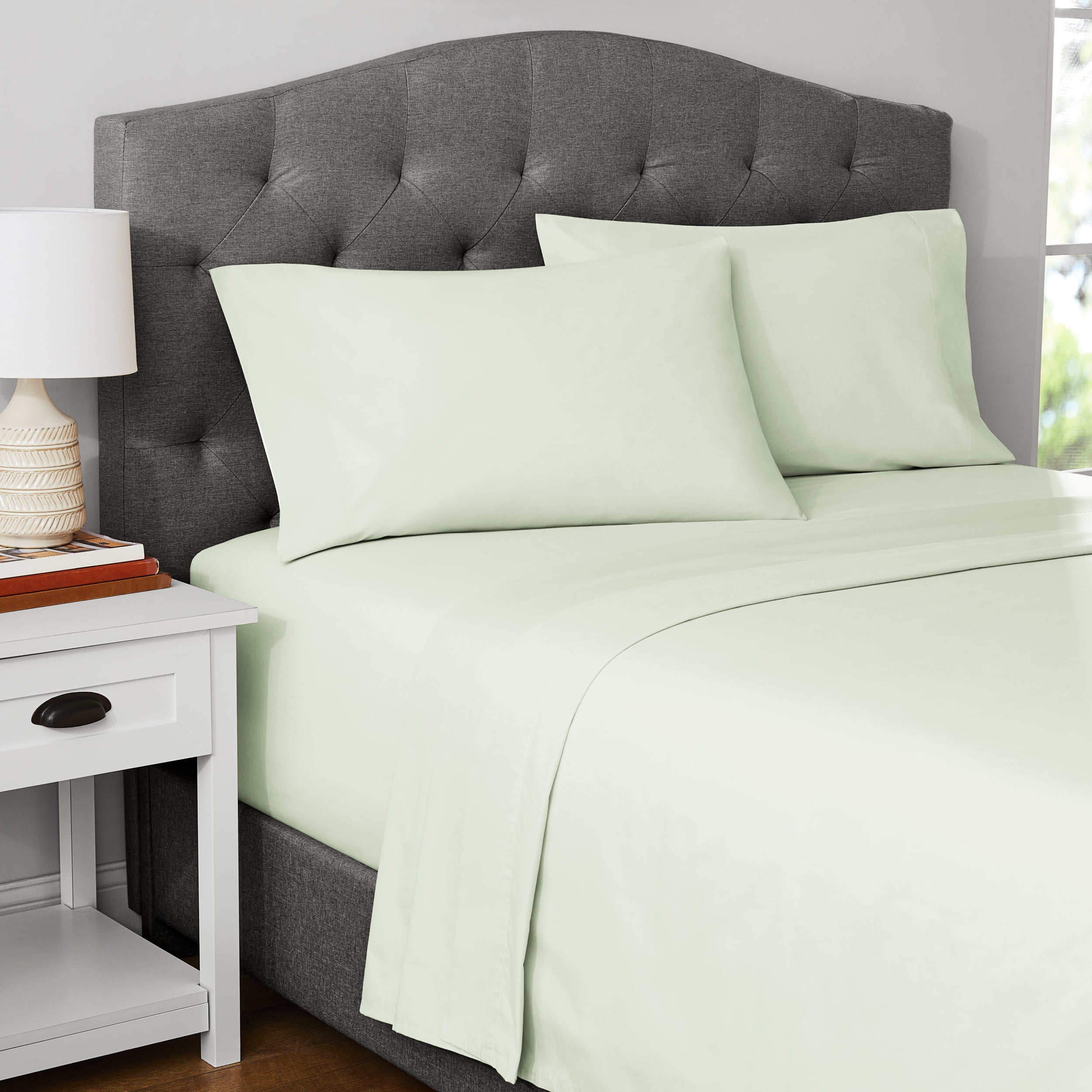 Mainstays 2-Piece 300 Thread Count Soft Sea Cotton Blend Percale Pillowcase Set, Queen