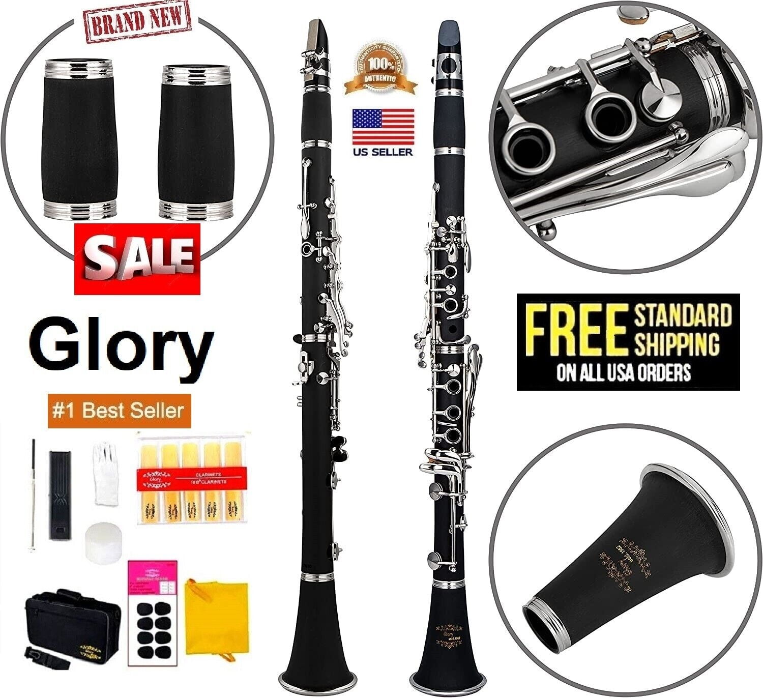 Glory Black/Silver Keys Bb B Flat with Second Barrel 11 reeds