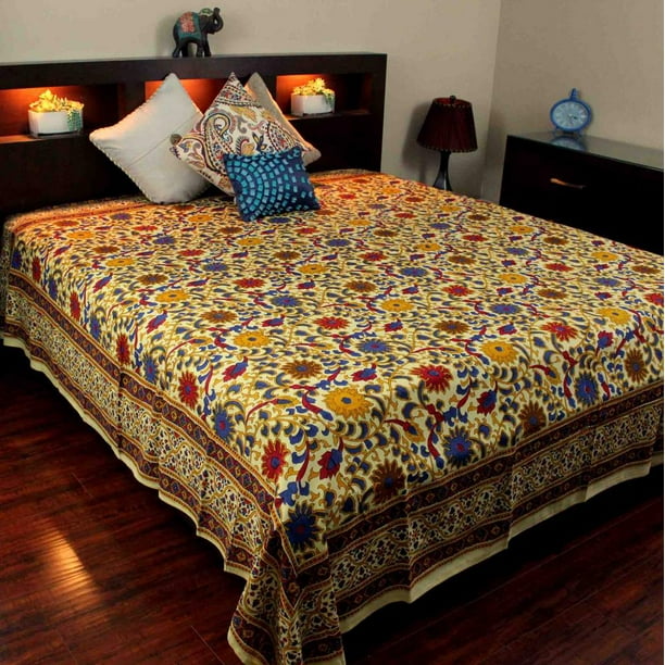 Cotton Sunflower Tapestry Bedspread Tablecloth Lemon Yellow Twin