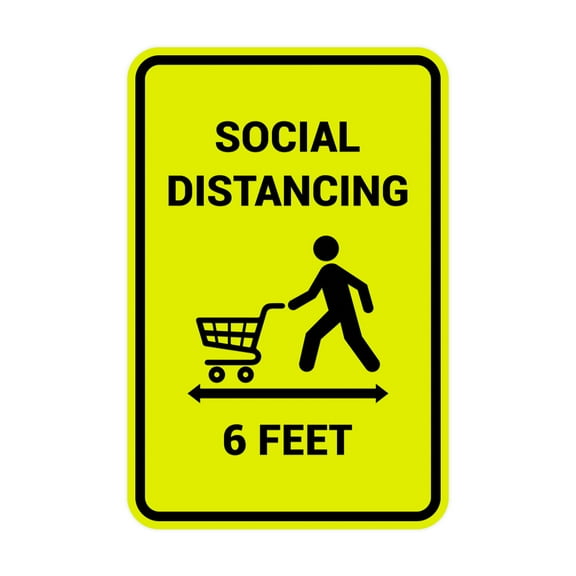 Portrait Round Social Distancing 6 Feet Sign (Yellow / Black) - Large 6x8"