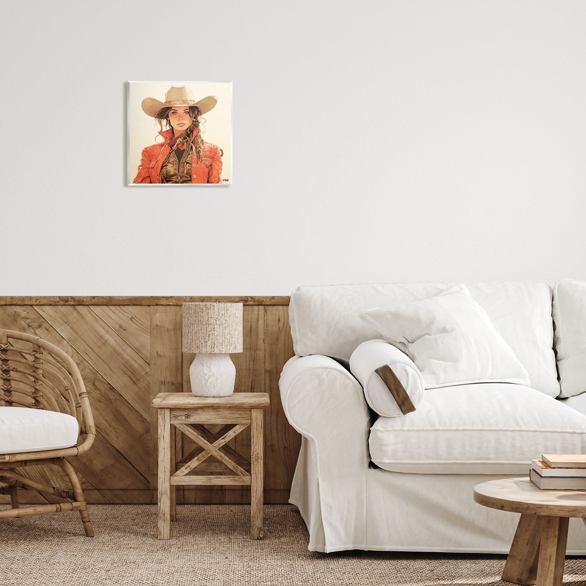Stupell Industries Cowgirl in Red Jacket Abstract Painting Unframed Art Print Wall Art, 12 x 12