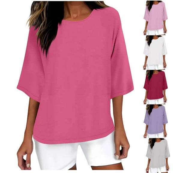 Bixock 3/4 Sleeve Maternity Tops Plus Size Short Crew Neck Loose Pregnancy Top Casual Maternity Shirt Summer Maternity Clothes