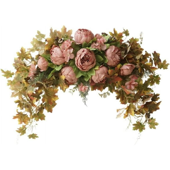 HAOSHICS Artificial Autumn Flower Swag, Real Touch Roses Floral Swag, Fake Silk Autumn Floral Swag with Rose Penny Maple for Wedding Chrismas Party Home Arch Mirror Wall Decor (Red)
